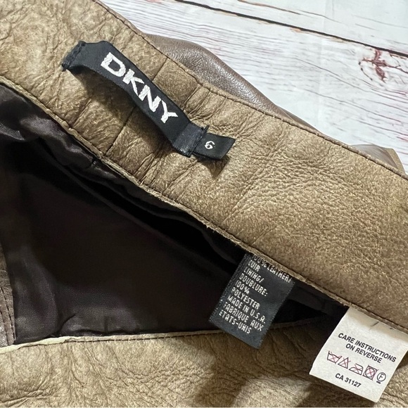 DKNY women’s 100% leather boot cut tuxedo trim pants size 6 Brown Vintage Y2K - Picture 6 of 16